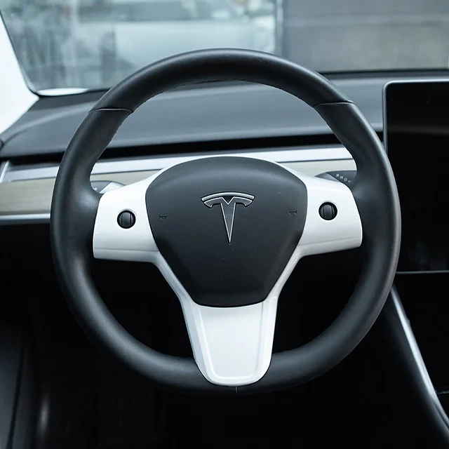 Semoic la Voiture Volant Les PièCes DéCoratives pour Tesla Model 3 2017-2019 ABS Volant Les Accessoires de Patch DéCoratif 
