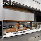 Kitchen OPPOLIA Gray Glossy Kitchen Cabinet Straight Line Kitchen Furniture With Island