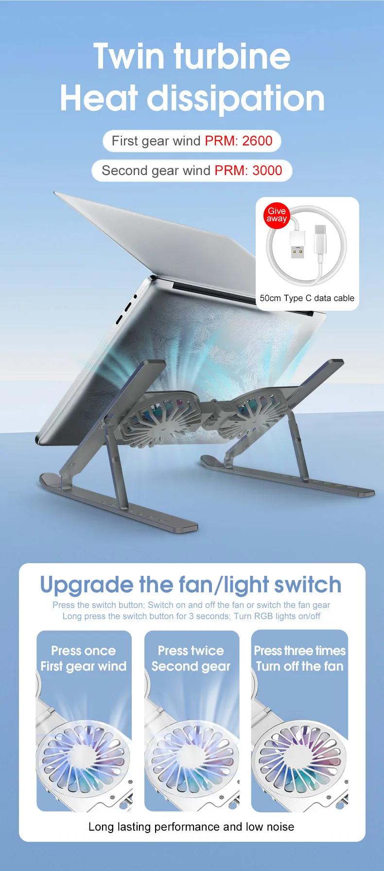 New Laptop Stands Tablet Holder with Fans RGB Light 6 Angles Adjustable Aluminum Foldable Portable Computer Accessories 7