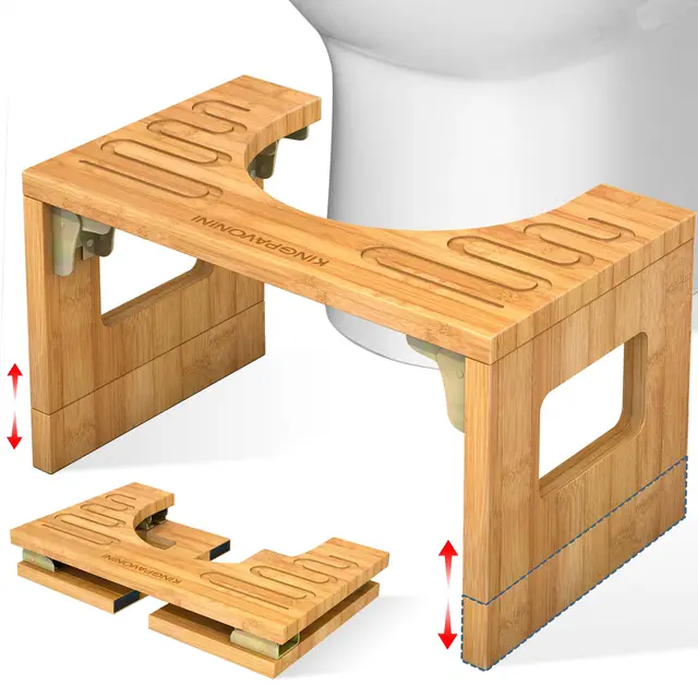 Bamboo Toilet Stool Squat 7in 9in Adjustable Heights, Foldable Poop Stool for Bathroom Adults Kids
