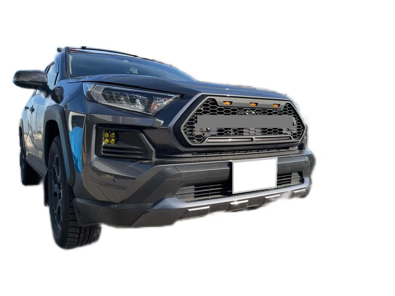 produk 2020 gril hadapan sarang lebah berkualiti tinggi dengan lampu ambar dengan bar ringan sesuai untuk toyota rav4-59