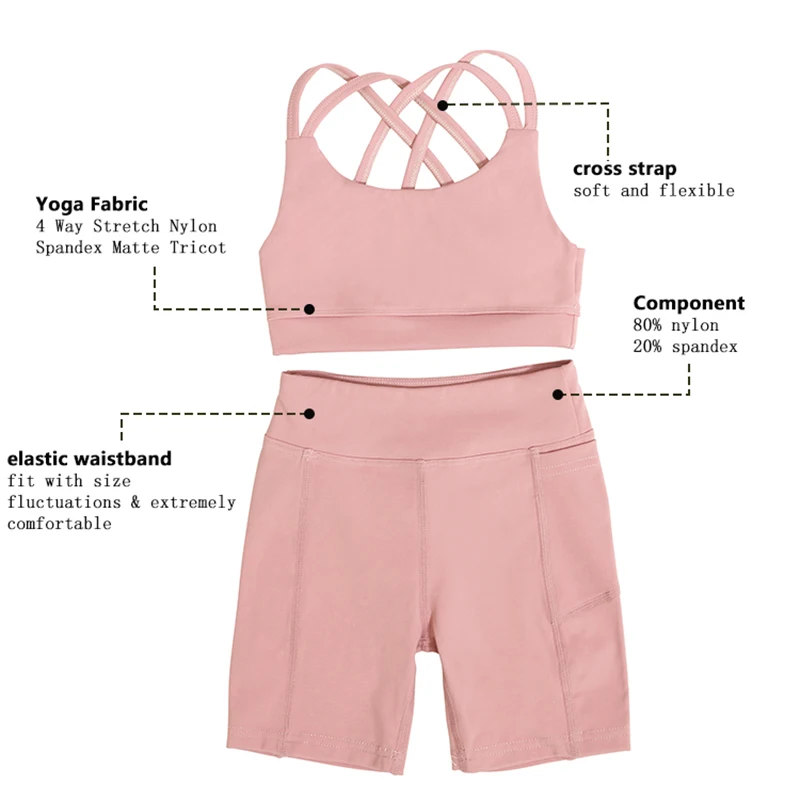 simple design girl fitness wear nylon solid colors cross strap active wear sport set kids yoga set