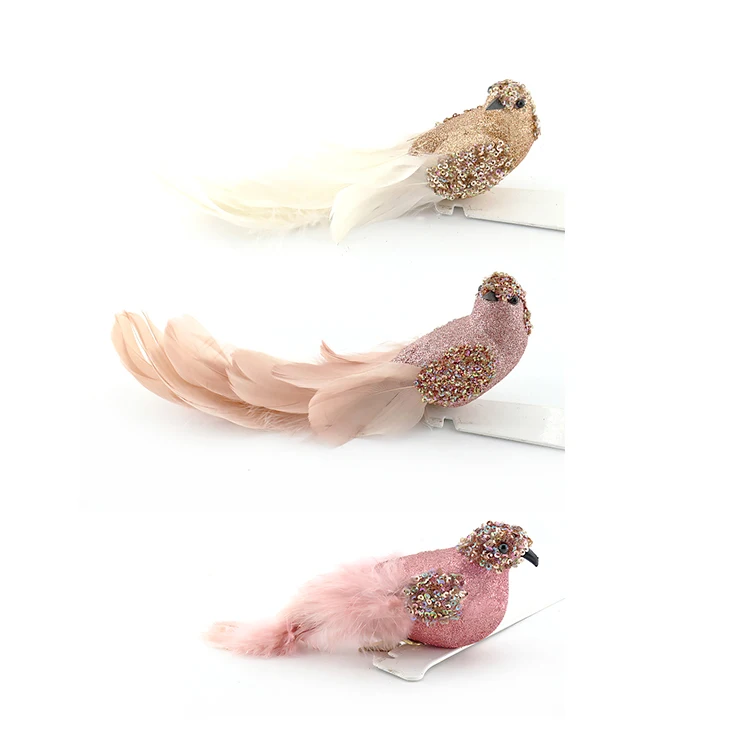 Glitter Bird Christmas Ornaments Metal Clip Foam Pink Mini Artificial Birds For Crafts Tree Decor Mushroom Xmas With Clip