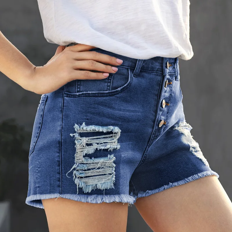 Dear-Lover Wholesale Custom Logo Private Label Summer Jean Shorts Women Distressed Pocketed Ripped Denim Jeans For Women