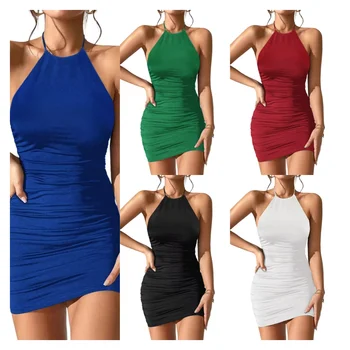 2024 Summer sleeveless halter Mini Dress Backless sexy tight cocktail dress