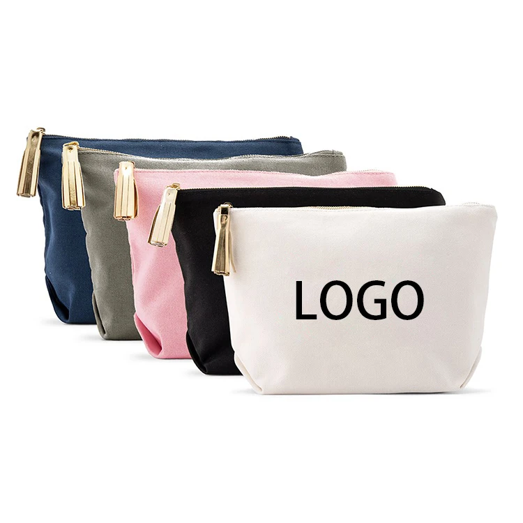 printed logo organic cotton makeup pouch Plain make up bag blank zipper canvas Cosmetic bag