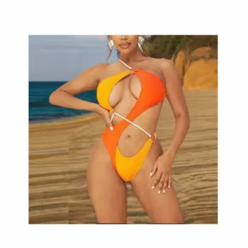 Orange One Piece Swimsuit Women Custom Quick Dry Bathing Suits High Sexy Color Block Bikini Direct Factory Outlet Maillot De