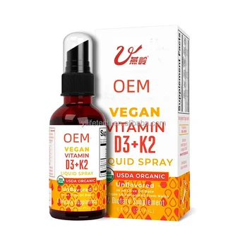 Private Label GMP Vitamin D3+K2 Liquid Spray Vitamins Vegan Dietary Supplement