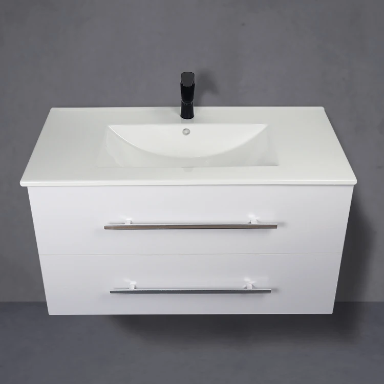 European Simple Style Wall Mounted Bath Cabinet Cheap Price Bathroom Vanity White Black Finish Melamine Ceramic Porcelain LED factory
