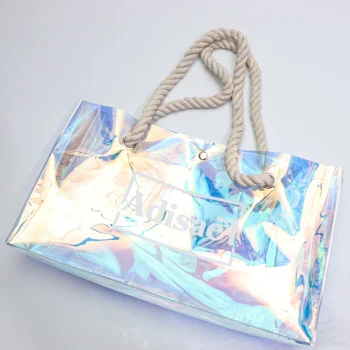 custom printed logo plastic handbag laser pvc transparent tote bag for shopping travel