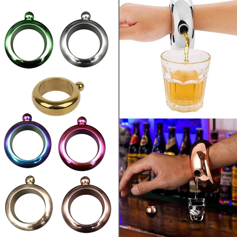 O223 Stainless Steel 3.5oz Bangle Whiskey Pots flagon Bracelet  Portable Round Pocket Drinkware wristband Hip Flask
