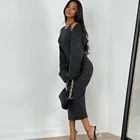 Dress Autumn Winter Sweater Sexy Long Sleeve Shawl Round Neck Dress Women's 2 Pieces