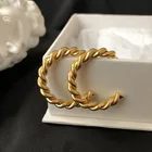 Hoop Minimalist 18k Gold Plated Stainless Steel Twisted Hoop Non Tarnish Jewelry C-Shape Earrings