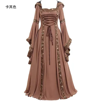 5XL coldker Women s Renaissance Medieval Costumes Dress Trumpet Sleeves Gothic Retro Gown