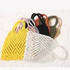 ANMAI Summer Hollow Mesh Straw Woven Bag Holiday Handmade Cotton Rope Net Bag Beach Bag