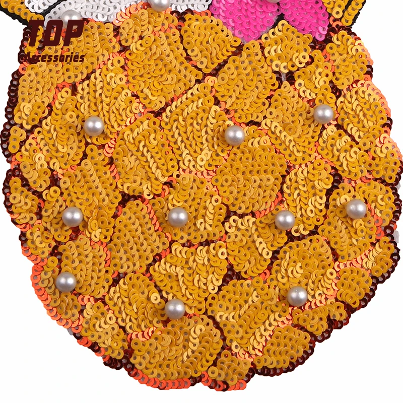 Handmade Pineapple Sequin Iron-On Patches with Pearl for T-Shirt Embroidery Decoration