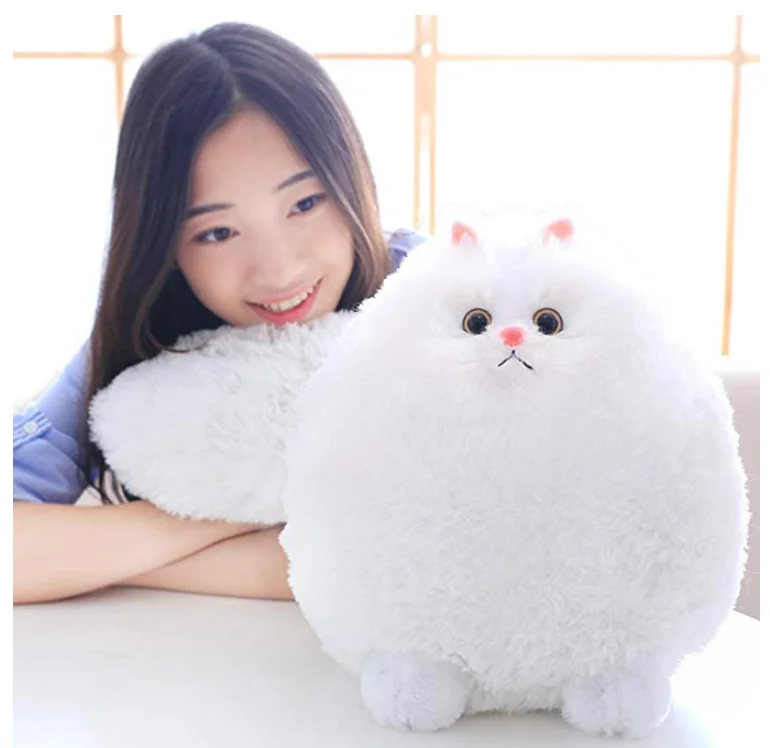 Kids Cat Stuffed Animal Toys Gift Plush Cat Animal Baby Doll,Fat White Plush Cat,12 Inches Soft Cushion