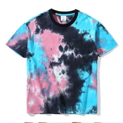 Customized 230g drop shoulder five-point sleeve men's and women's T-shirts retro tie-dye combed cotton mens tshirts