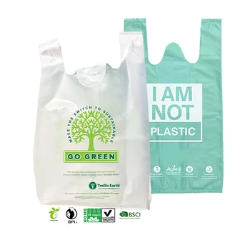 Compostable Cornstarch PLA PBAT biodegradable t shirt plastic bags carry Hdpe/Ldpe custom eco friendly shopping bioplastic bags