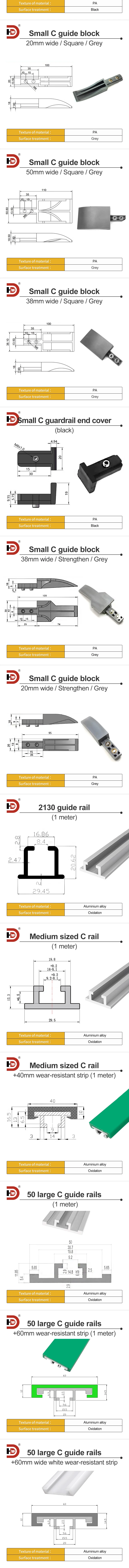 Flexible Conveyor Belt Accessories Large/medium/small C Guardrail Aluminum Rail Parallel Pad Rail Side Stop Pad Rail Connector manufacture