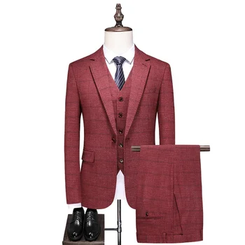 New Arrival Red Grid Men Suits For Party Wear 2022