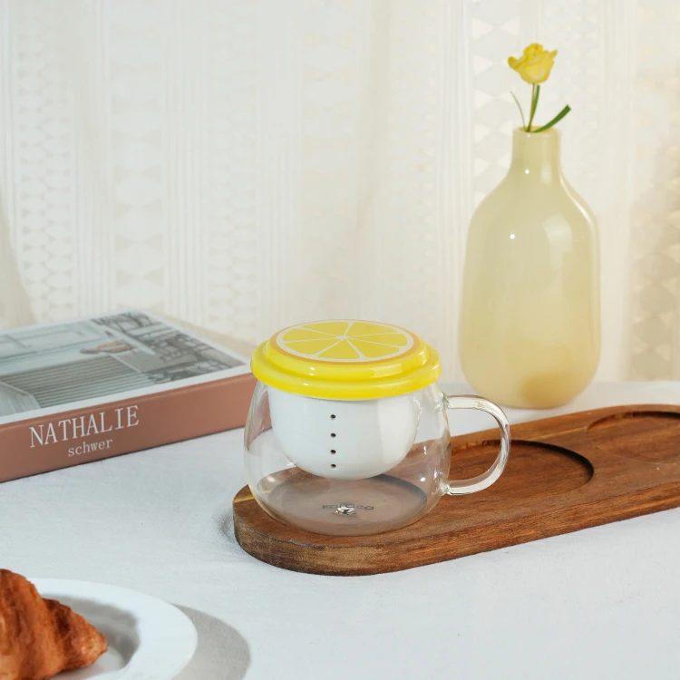 360ml 12oz Tea Cup with Handle Kawaii Teacup with Ceramic Tea Leaf Infuser Steeper Strainer