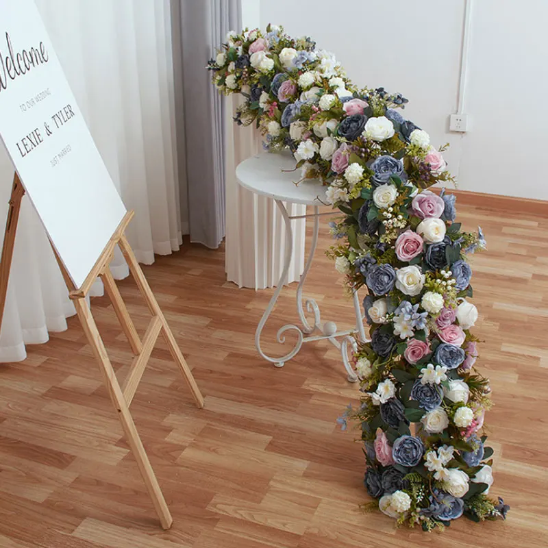 European style flower strip wedding background wall decoration window exhibition hall layout long row of artificial flowers
