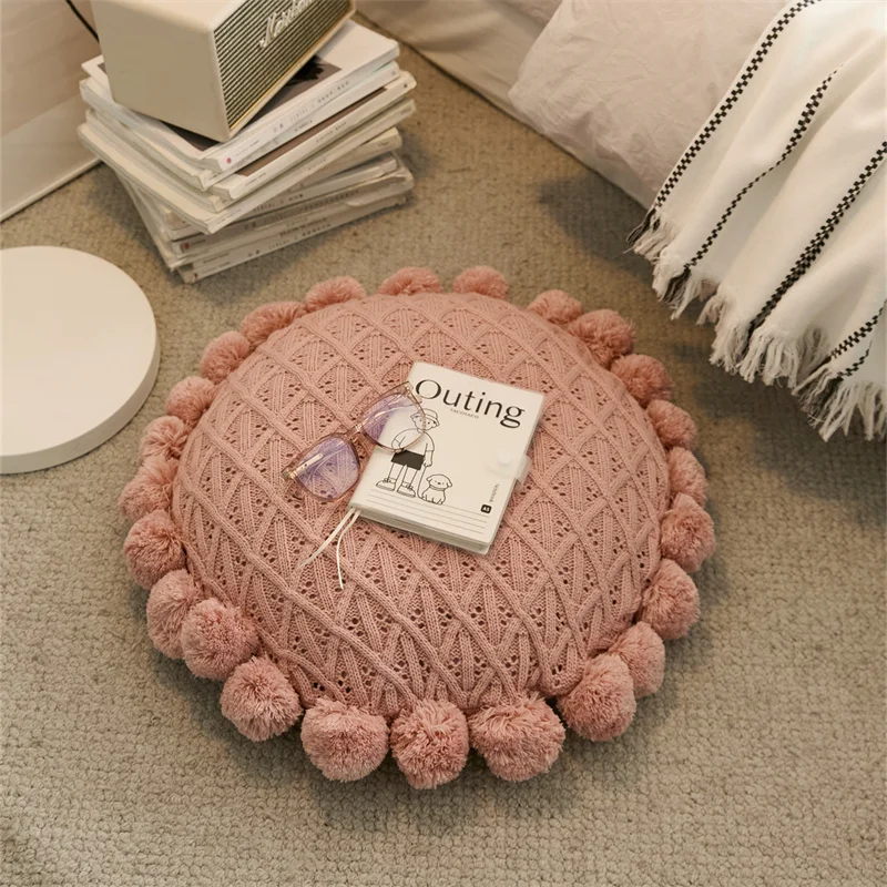 product ans high quality boho pompom tufted cushion cover knitted throw pillow case for sofa bed decoration-59