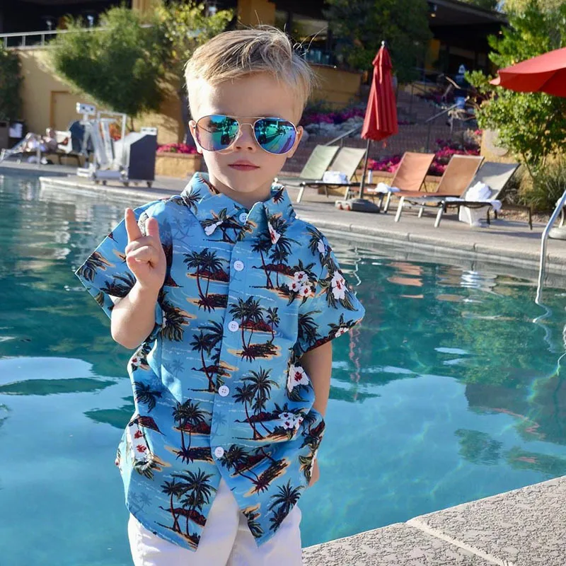 Hawaiian style toddler boys clothing sets printing beachwear kids outfits two piece boutique children's clothing
