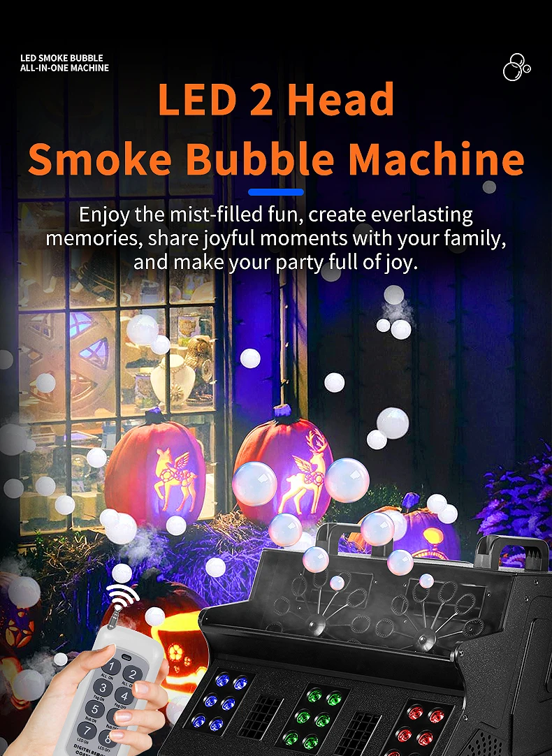 SHTX Professional 1500W Full Color Smoke Bubble Machine for Party Events Wedding with Remote Control LED Fog Bubble Machine