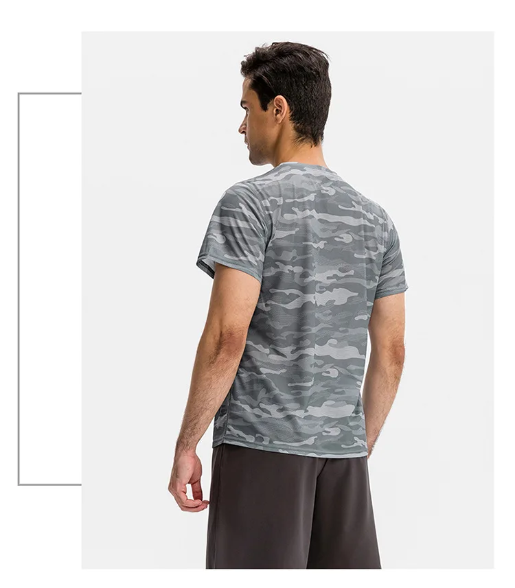 Men's Sports Loose T-shirt Outdoor Training Gym Running Camouflage Quick-Drying Breathable Short Sleeves Top