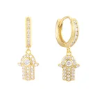 Cz Earrings Gemnel Stunning CZ Stone Hoop Hamsa Pendants Huggies 925 Silver Earrings Gold