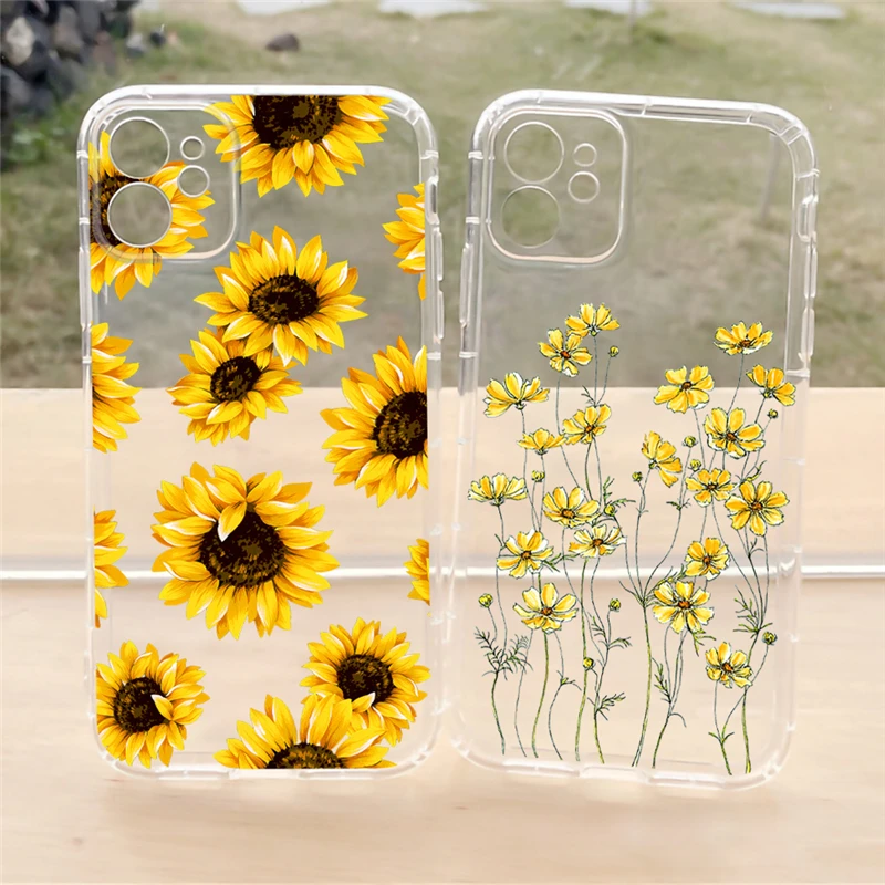 Print Daisy floral Clear TPU cell Phone bags For iPhone 15 pro max