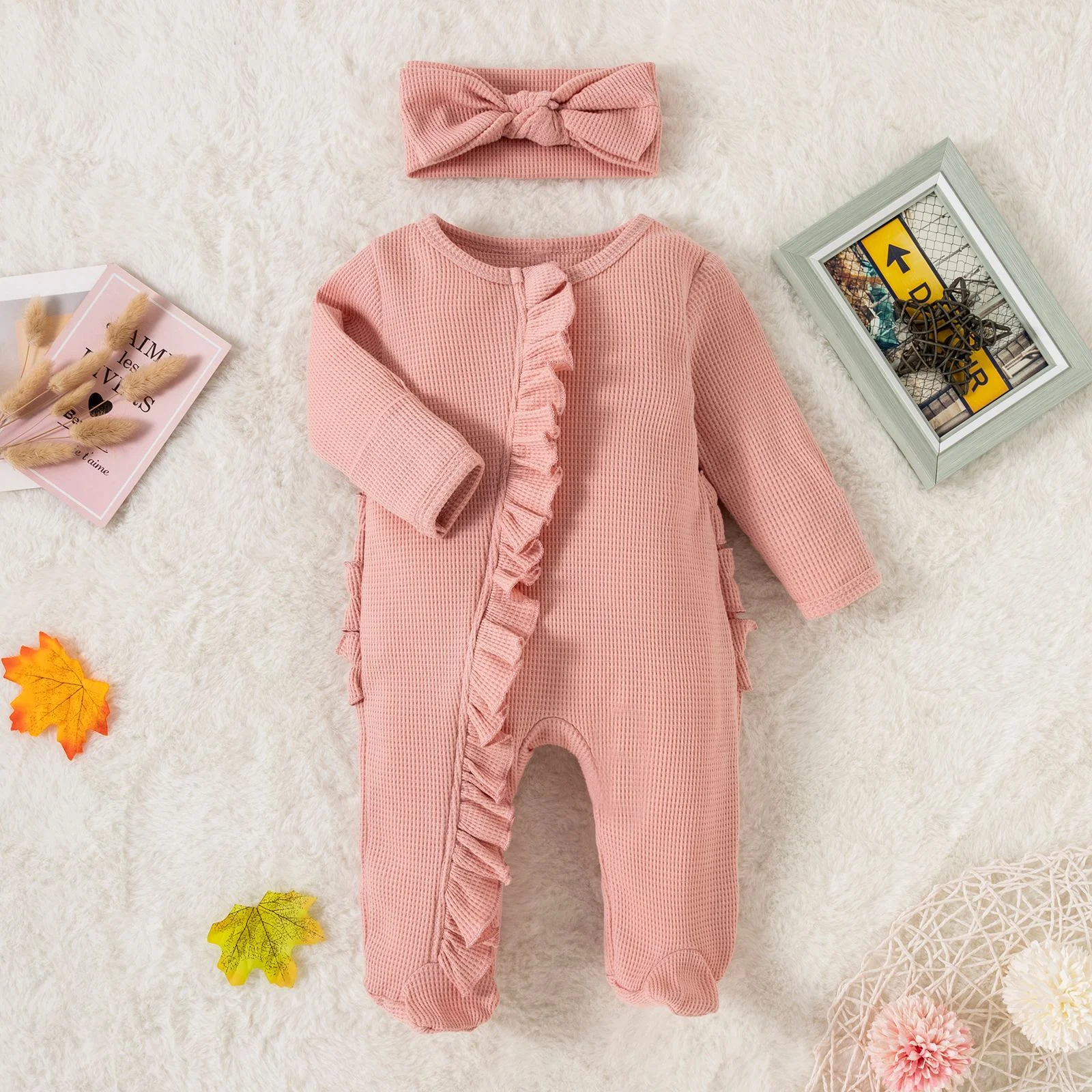 manufacturer Baby Waffle Cotton Sleepwear Long Sleeve Newborn Baby Jumpsuits Girls One-piece Newborn Baby Jumpsuit Footie