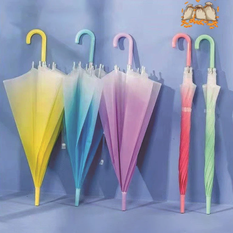 DD2190  Customized LOGO Advertising Paraguas Colorful PVC Rain Stick Transparent Parasol Straight Handle Kids Clear Umbrellas