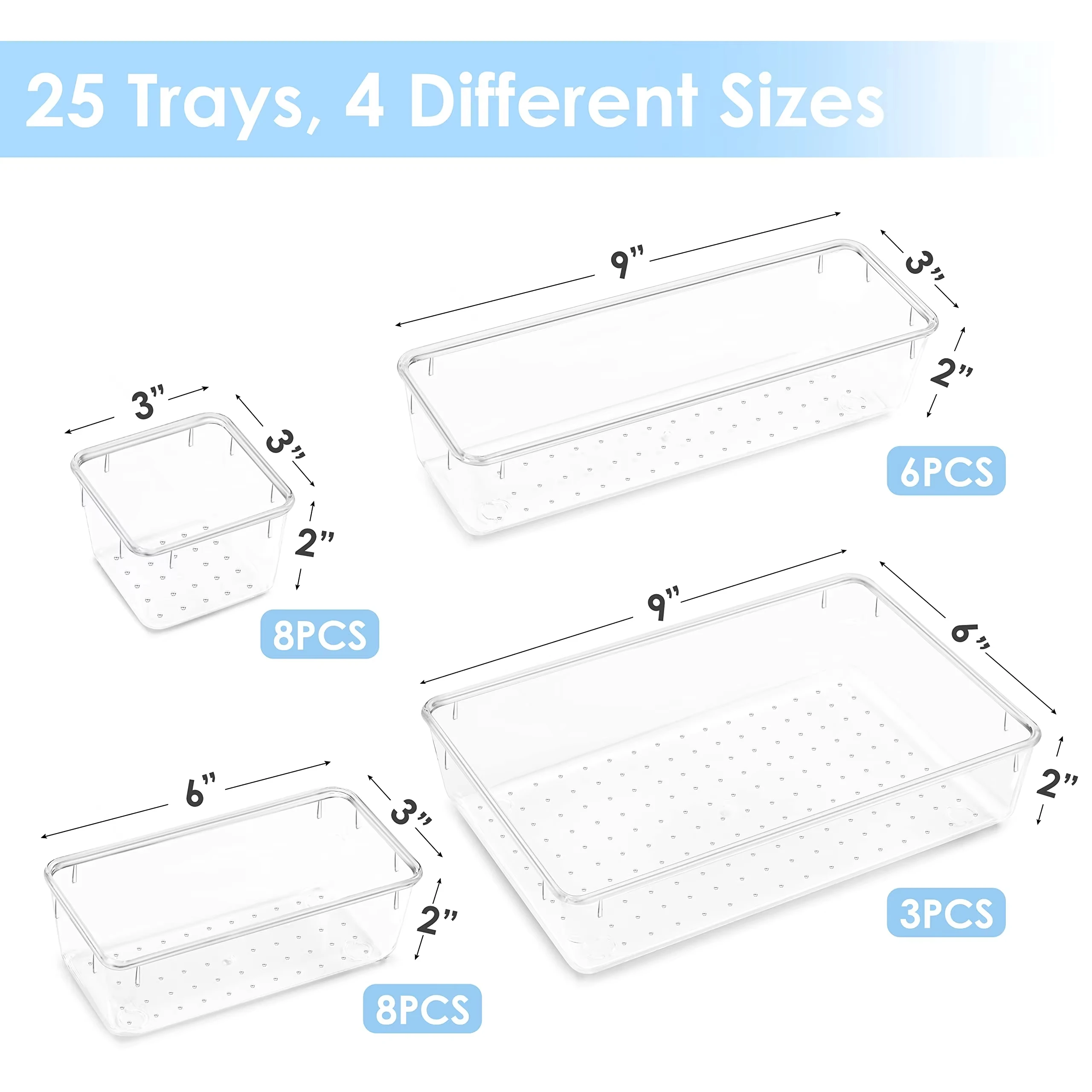 25 PCS Multifunctional Transparent Clear Plastic Acrylic Organizer Drawers Storage Container Box For Drawer