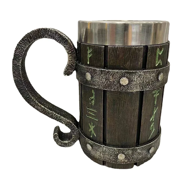 New Design Stainless Steel Liner Water Bottle Tankard Coffee Cup Medieval 3D Resin Retro Beer Mug