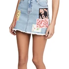 2021 Latest Design Light Denim Floral Applique Mini Skirt