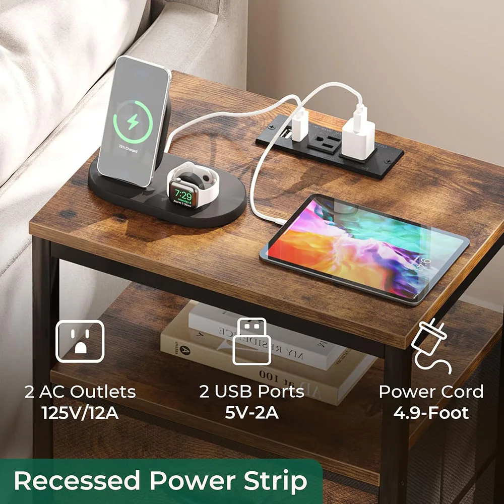 Modern Classic Nightstand Bedside Table with Fabric Drawers Charging Station End Table Side Table USB Ports Outlets Home Use manufacture