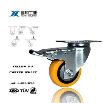 Factory OEM 3inch Industrial Rotating Plate Yellow Casters Wheels Custom Steel Medium Duty Swivel PU Caster with Brake