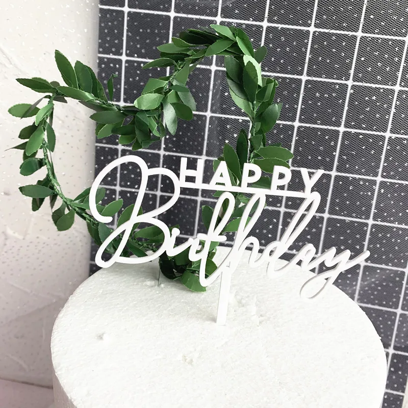 Wholesale price happy birthday acrylic cake topper gold white cake decorating supplies birthday cake accessories cupcake topper