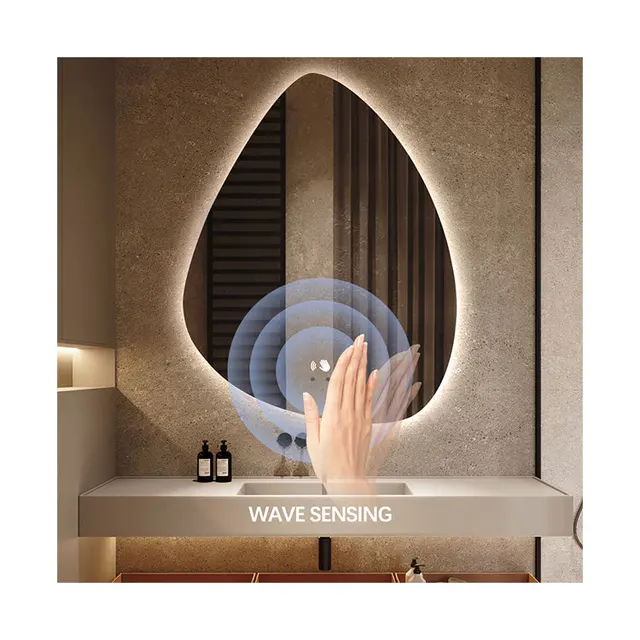 Hot sale decorative water drop special shape fashion silver oval bathroom toilet frameless wall mirror