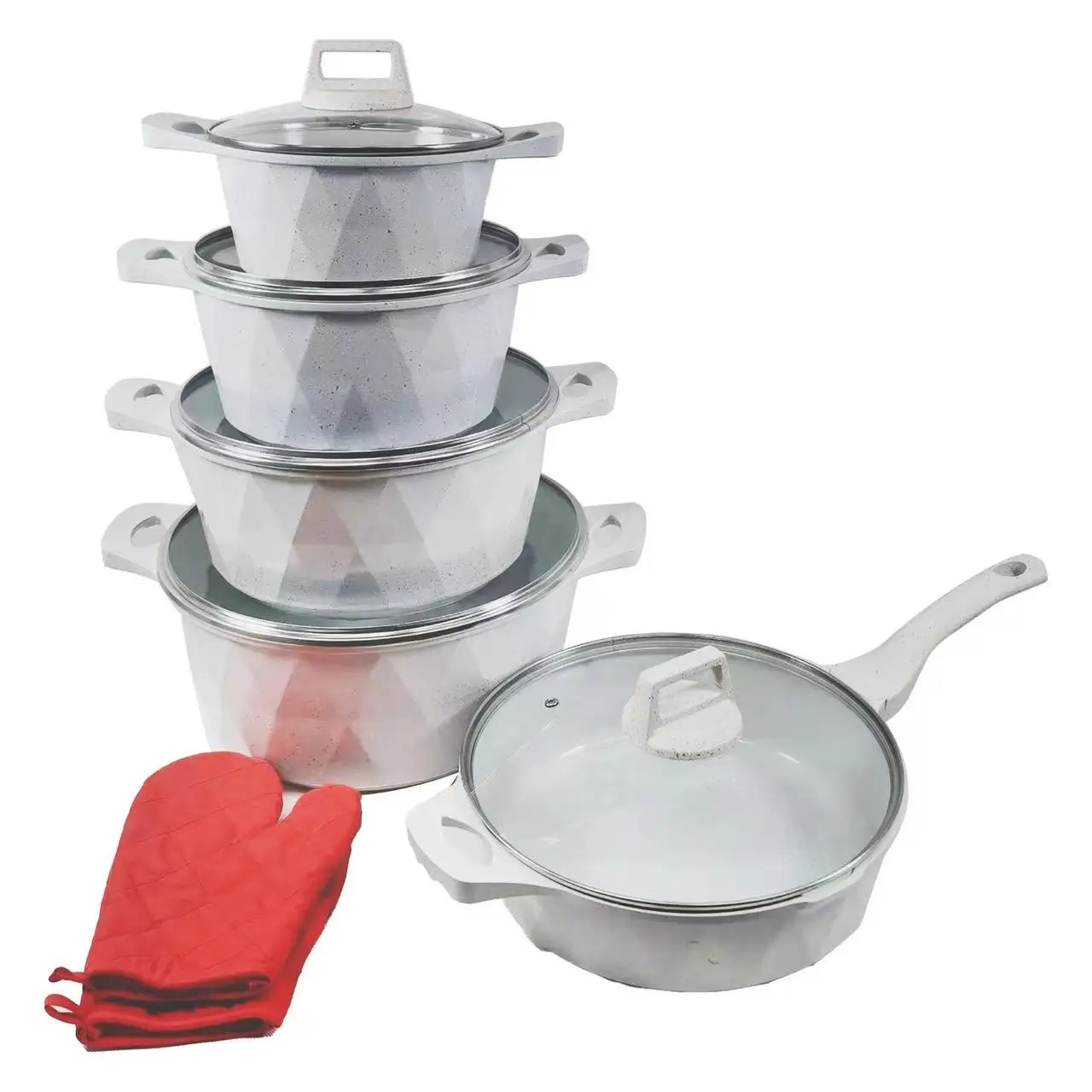 High Quality 12pcs  Non Stick Aluminium Cookware Sets Fry Pans Casserole Pots Set with Removable Handle