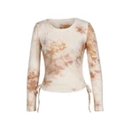 T-shirt Hot Sell Ladies New Fashion Slim Fit Pleated Tie Dye Long Sleeve Casual T-shirt