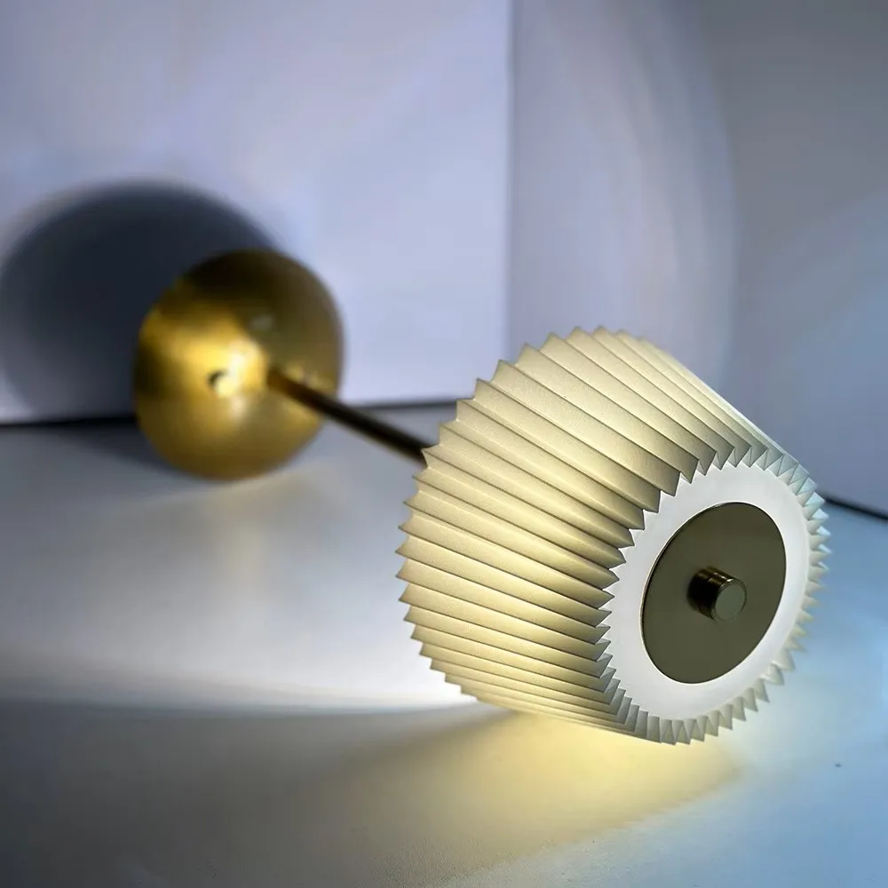 Modern Minimalist Rechargeable Touch Night Light Pleated Fabric Metal Bedside Atmosphere Lamp 5V Battery Cross-Border Table Lamp