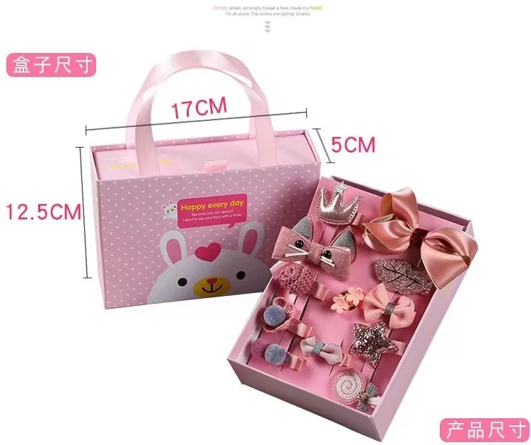 Wholesale HOT selling Korean lovely Princess Kids Hair Clips 18 pcs/sets with gift box packaging cute baby hair accessories