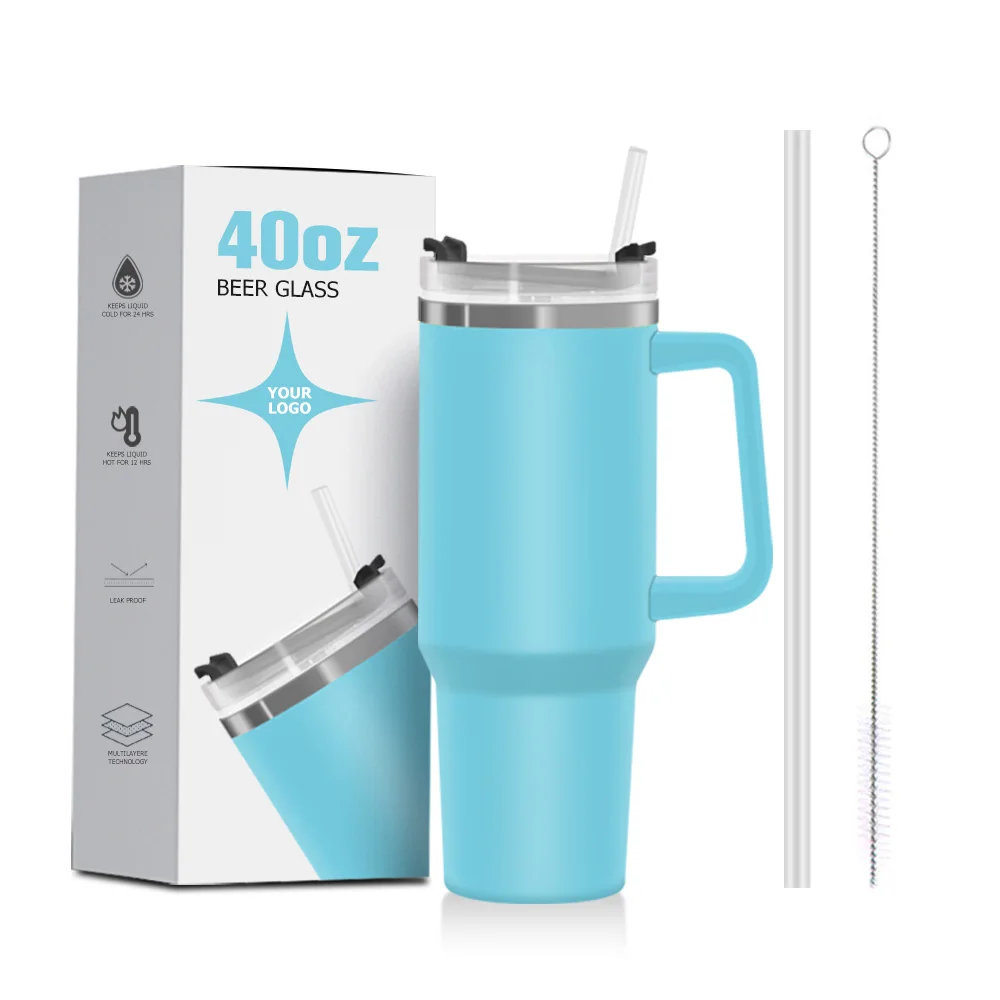 ODM Quencher cups stainless steel vacuum travel mug adventure sport bottles 40oz tumbler with handle 2 in1 Straw flip lid
