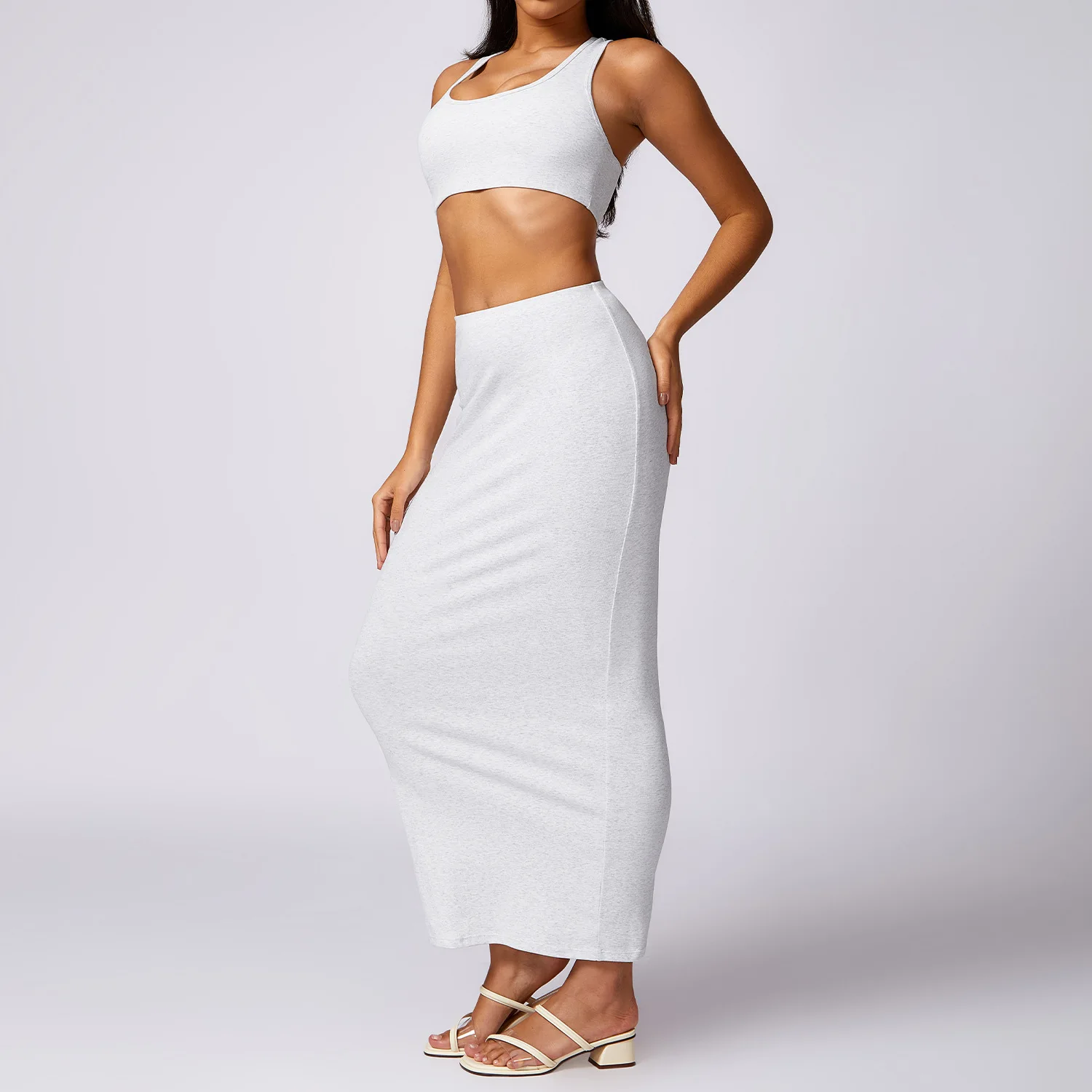 New Arrivals Crop Tops Plus Size Active Sport Two Piece Long Skirt Set Gym Sportswear Women Boutique Cloth