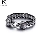 Animal Bracelet Bracelet Bracelet KALEN Stainless Steel Leather Animal Wolf Bracelet Silver Bracelet For Men