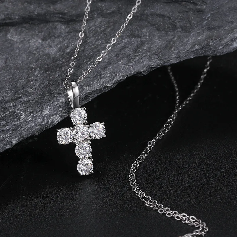 Top Icy Premium Quality 925 Sterling Silver with Moissanite Pendant Iced Out Full Diamond Cross Pendant Past Diamond Tester